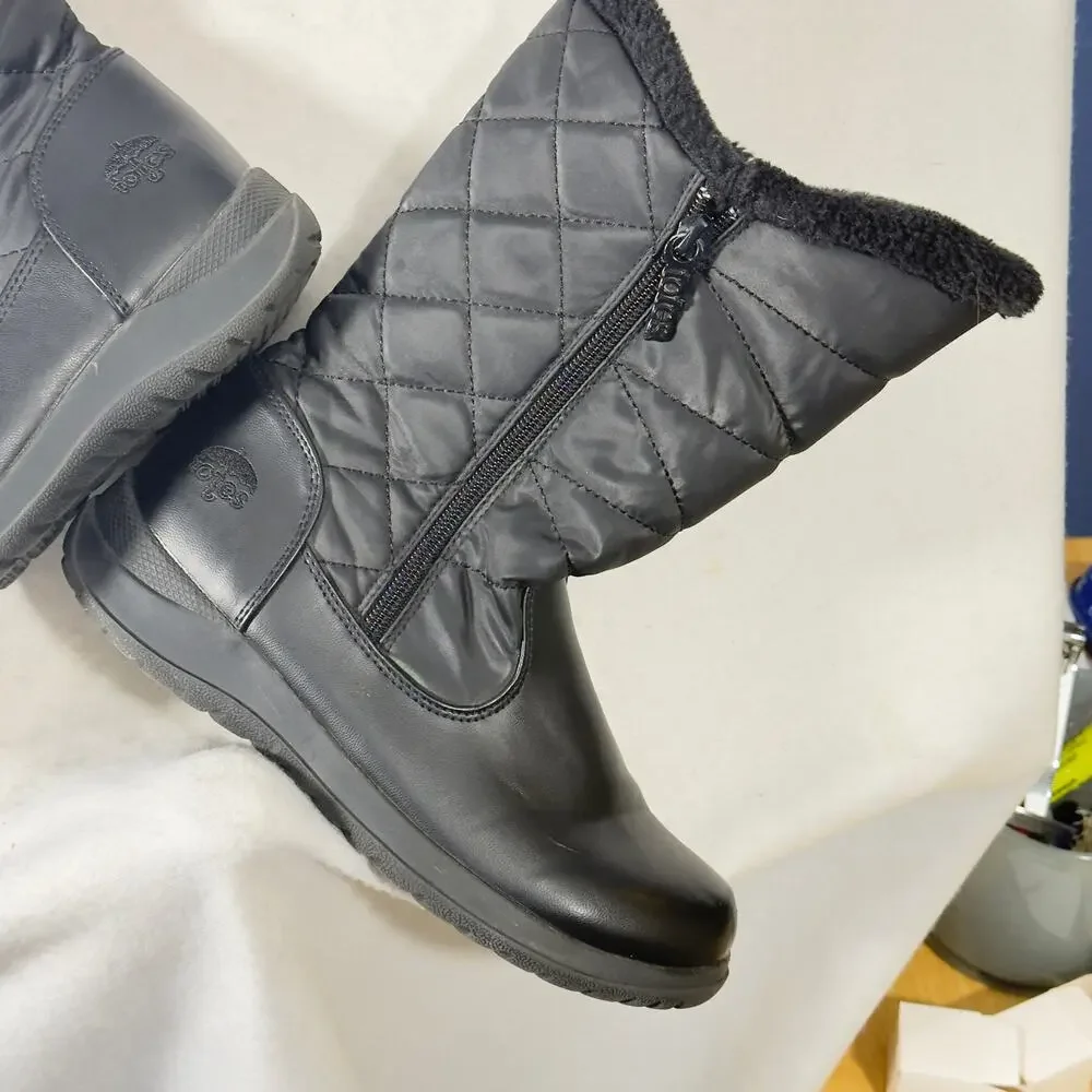 Totes Joni Rain Snow Boots Woman 6M Quilted Double Side Zipper Black Faux Fur